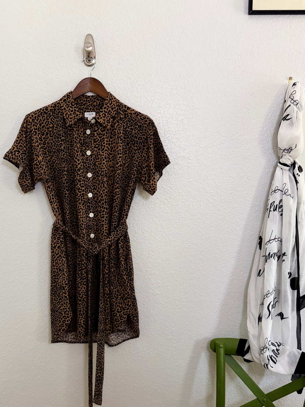 J.Crew Leopard Print Belted Shirtdress Petite Small